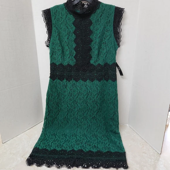 NY&C Green Black Lace Dress Size L Large Cocktail Dinner Cruise Wear New - Picture 1 of 12